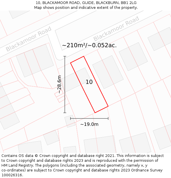 10, BLACKAMOOR ROAD, GUIDE, BLACKBURN, BB1 2LG: Plot and title map