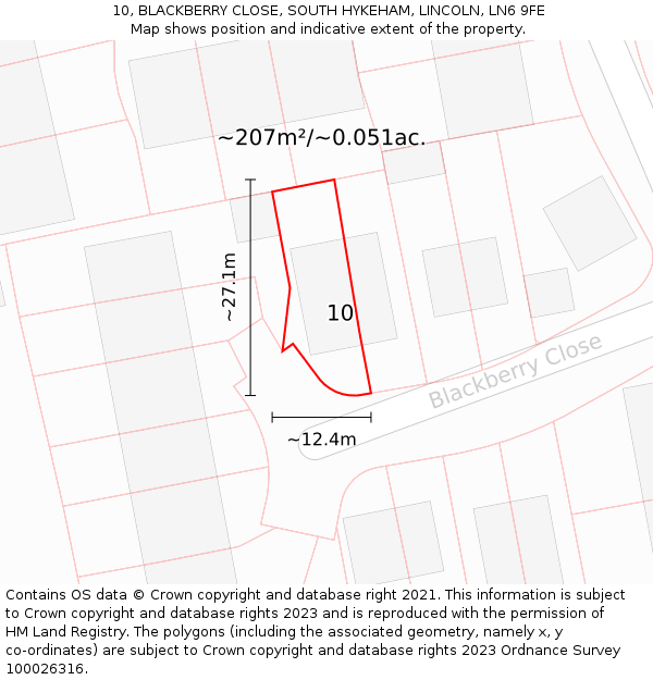 10, BLACKBERRY CLOSE, SOUTH HYKEHAM, LINCOLN, LN6 9FE: Plot and title map