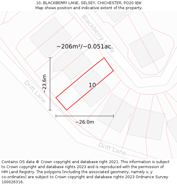 10, BLACKBERRY LANE, SELSEY, CHICHESTER, PO20 9JW: Plot and title map