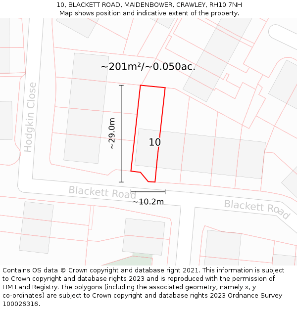 10, BLACKETT ROAD, MAIDENBOWER, CRAWLEY, RH10 7NH: Plot and title map