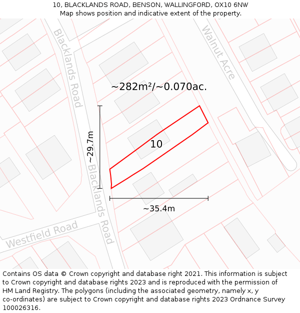 10, BLACKLANDS ROAD, BENSON, WALLINGFORD, OX10 6NW: Plot and title map