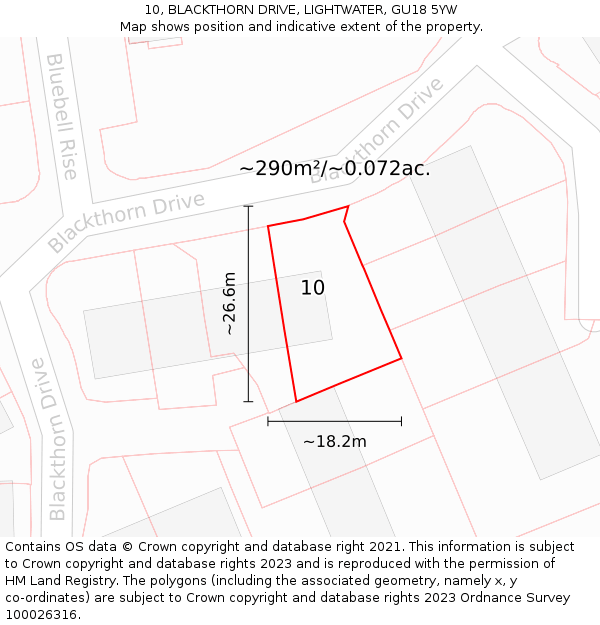 10, BLACKTHORN DRIVE, LIGHTWATER, GU18 5YW: Plot and title map