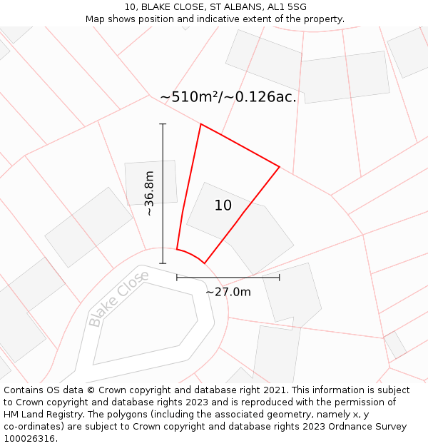 10, BLAKE CLOSE, ST ALBANS, AL1 5SG: Plot and title map