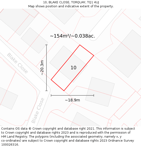 10, BLAKE CLOSE, TORQUAY, TQ1 4UJ: Plot and title map