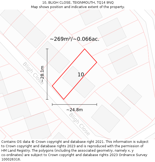 10, BLIGH CLOSE, TEIGNMOUTH, TQ14 9NQ: Plot and title map