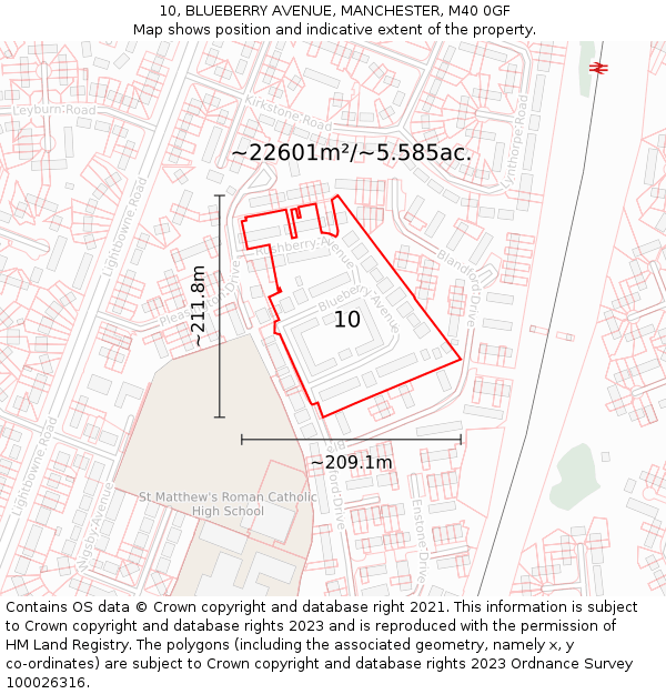 10, BLUEBERRY AVENUE, MANCHESTER, M40 0GF: Plot and title map