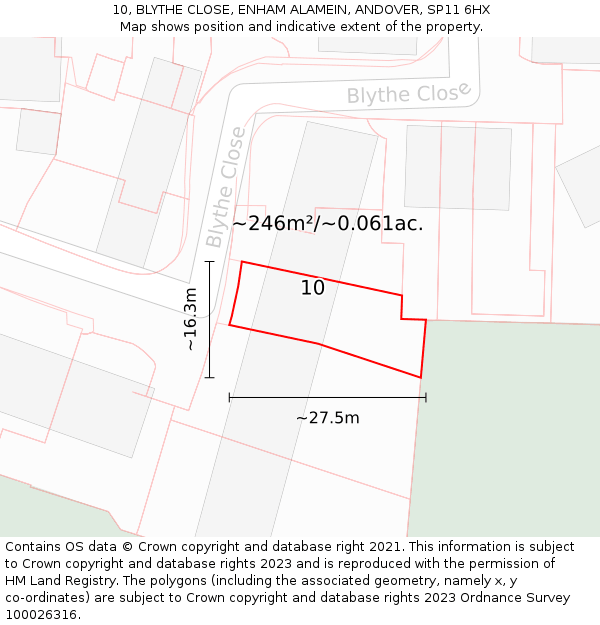 10, BLYTHE CLOSE, ENHAM ALAMEIN, ANDOVER, SP11 6HX: Plot and title map