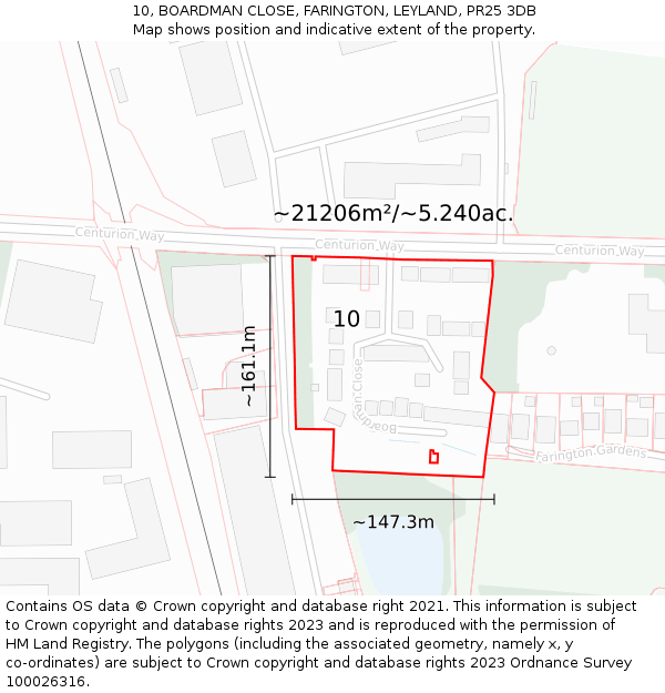 10, BOARDMAN CLOSE, FARINGTON, LEYLAND, PR25 3DB: Plot and title map