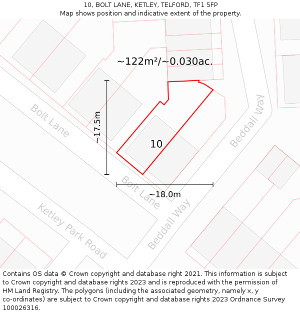 10, BOLT LANE, KETLEY, TELFORD, TF1 5FP: Plot and title map