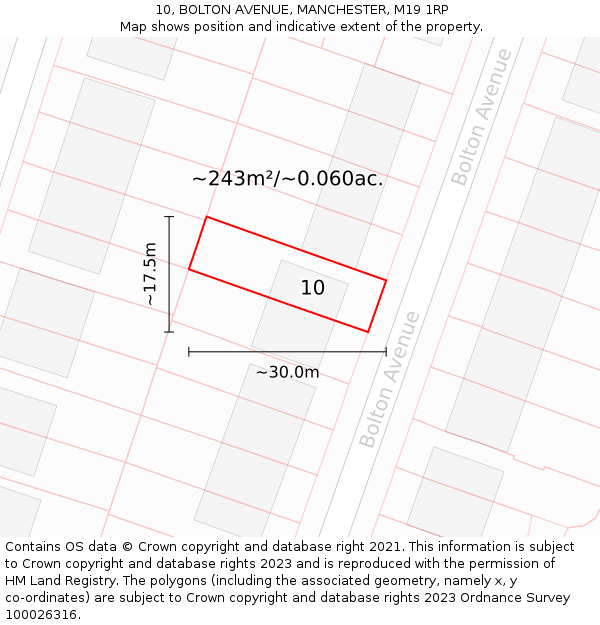 10, BOLTON AVENUE, MANCHESTER, M19 1RP: Plot and title map