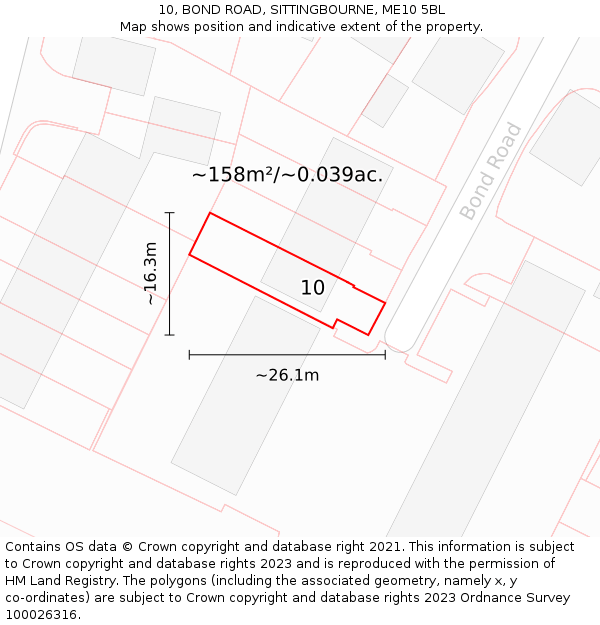 10, BOND ROAD, SITTINGBOURNE, ME10 5BL: Plot and title map