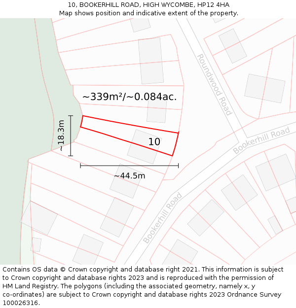 10, BOOKERHILL ROAD, HIGH WYCOMBE, HP12 4HA: Plot and title map