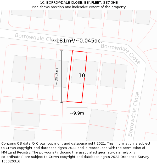 10, BORROWDALE CLOSE, BENFLEET, SS7 3HE: Plot and title map