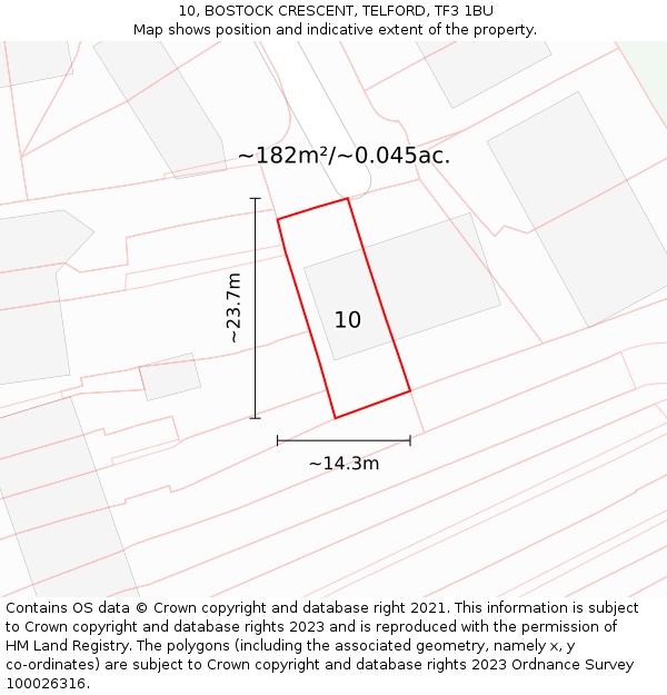 10, BOSTOCK CRESCENT, TELFORD, TF3 1BU: Plot and title map