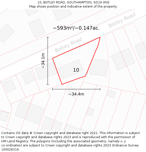 10, BOTLEY ROAD, SOUTHAMPTON, SO19 0NS: Plot and title map