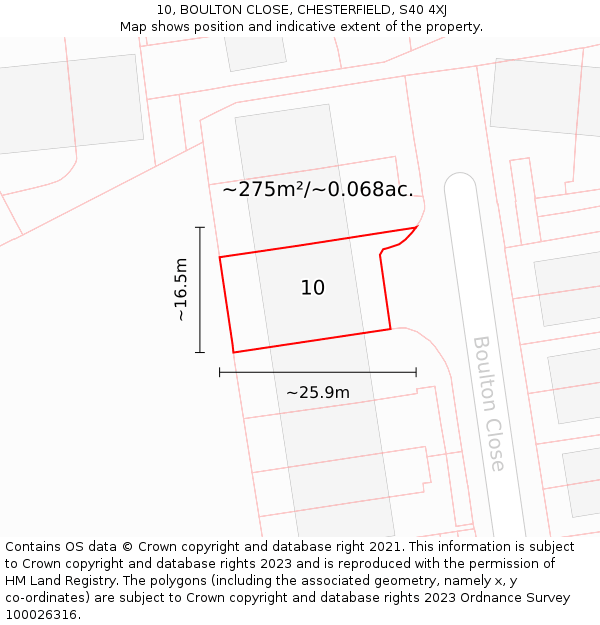 10, BOULTON CLOSE, CHESTERFIELD, S40 4XJ: Plot and title map