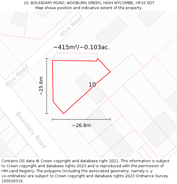 10, BOUNDARY ROAD, WOOBURN GREEN, HIGH WYCOMBE, HP10 0DT: Plot and title map