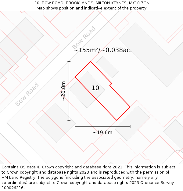 10, BOW ROAD, BROOKLANDS, MILTON KEYNES, MK10 7GN: Plot and title map