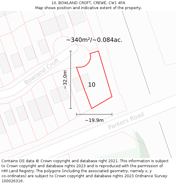 10, BOWLAND CROFT, CREWE, CW1 4PA: Plot and title map