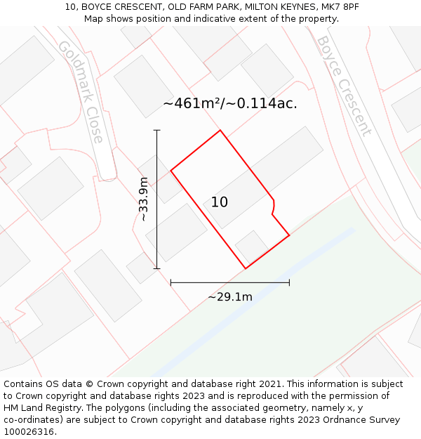 10, BOYCE CRESCENT, OLD FARM PARK, MILTON KEYNES, MK7 8PF: Plot and title map