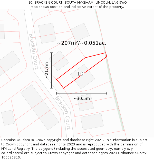 10, BRACKEN COURT, SOUTH HYKEHAM, LINCOLN, LN6 9WQ: Plot and title map