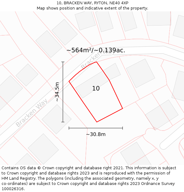 10, BRACKEN WAY, RYTON, NE40 4XP: Plot and title map