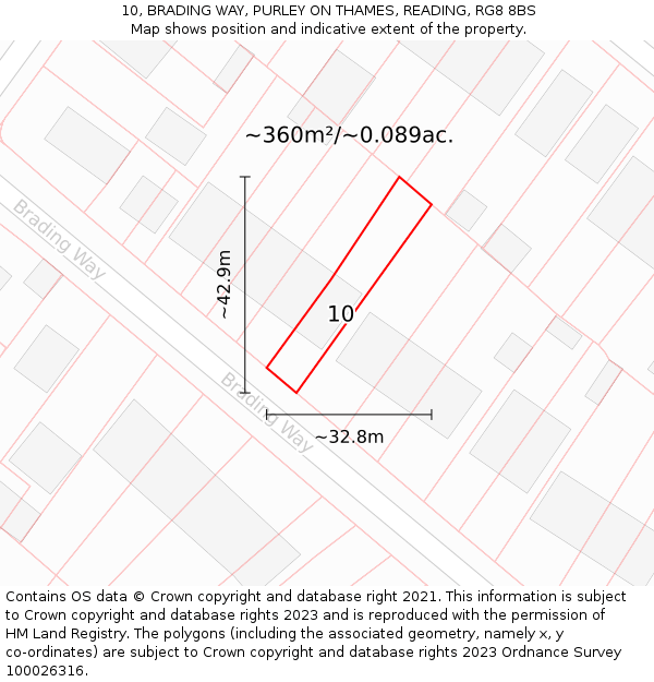 10, BRADING WAY, PURLEY ON THAMES, READING, RG8 8BS: Plot and title map