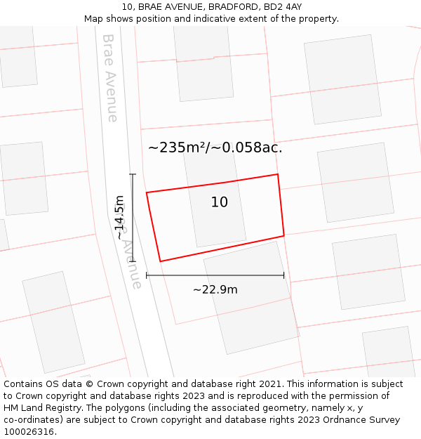 10, BRAE AVENUE, BRADFORD, BD2 4AY: Plot and title map