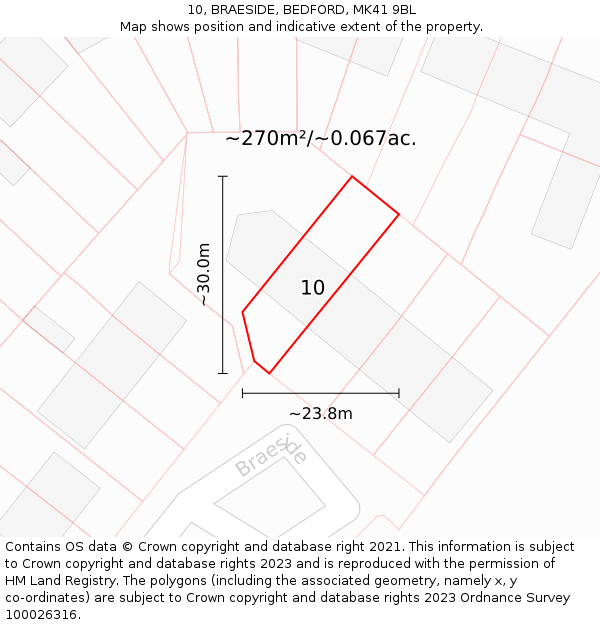 10, BRAESIDE, BEDFORD, MK41 9BL: Plot and title map