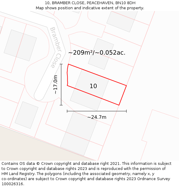 10, BRAMBER CLOSE, PEACEHAVEN, BN10 8DH: Plot and title map