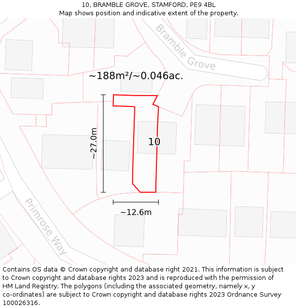 10, BRAMBLE GROVE, STAMFORD, PE9 4BL: Plot and title map