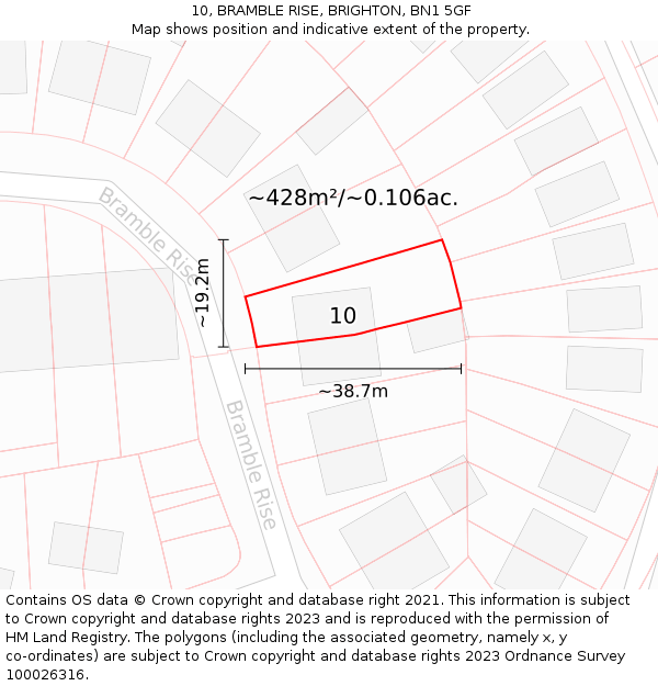 10, BRAMBLE RISE, BRIGHTON, BN1 5GF: Plot and title map