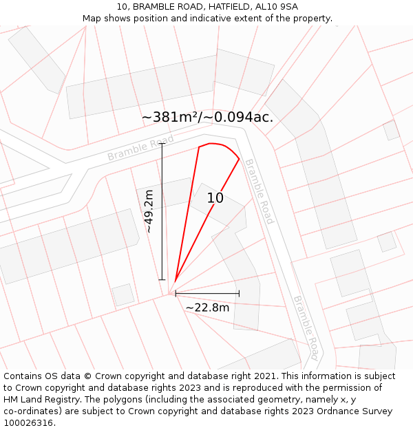 10, BRAMBLE ROAD, HATFIELD, AL10 9SA: Plot and title map