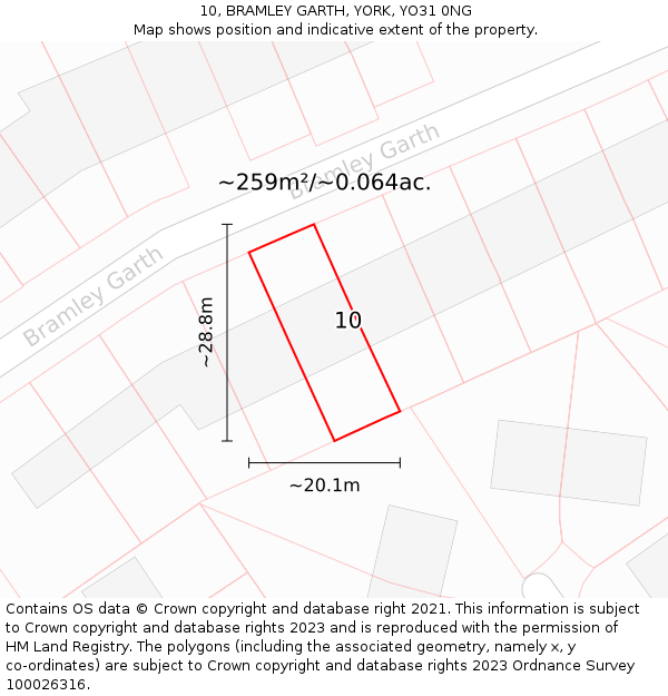 10, BRAMLEY GARTH, YORK, YO31 0NG: Plot and title map