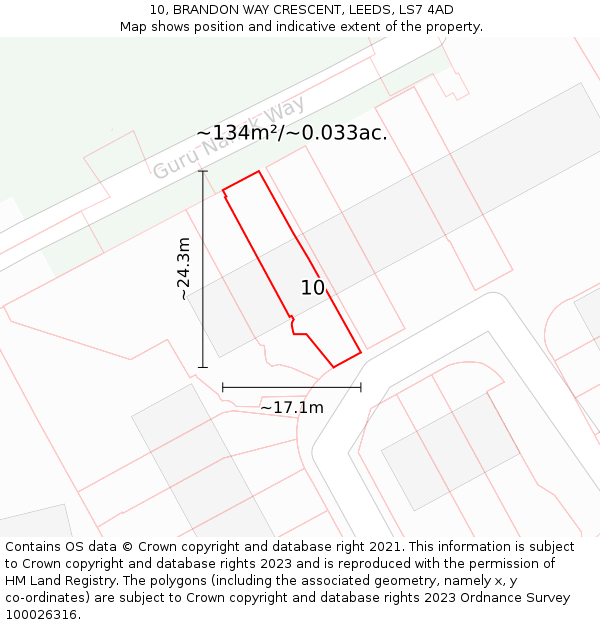 10, BRANDON WAY CRESCENT, LEEDS, LS7 4AD: Plot and title map