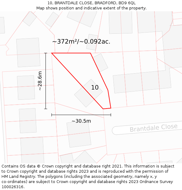 10, BRANTDALE CLOSE, BRADFORD, BD9 6QL: Plot and title map