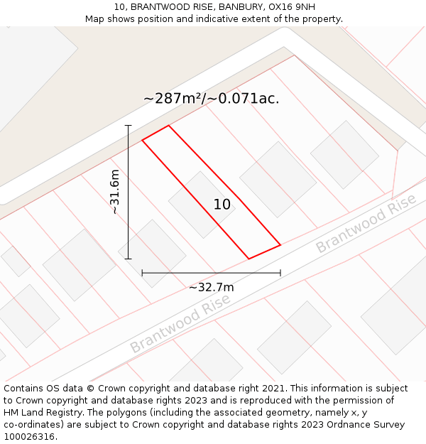 10, BRANTWOOD RISE, BANBURY, OX16 9NH: Plot and title map