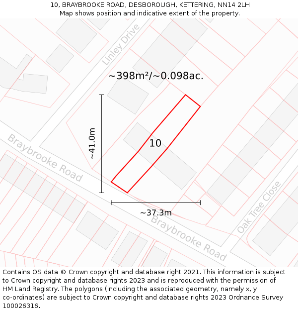 10, BRAYBROOKE ROAD, DESBOROUGH, KETTERING, NN14 2LH: Plot and title map