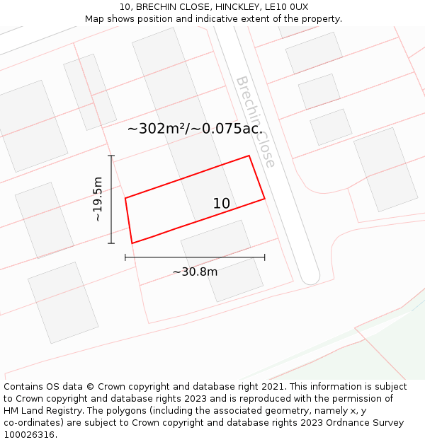 10, BRECHIN CLOSE, HINCKLEY, LE10 0UX: Plot and title map