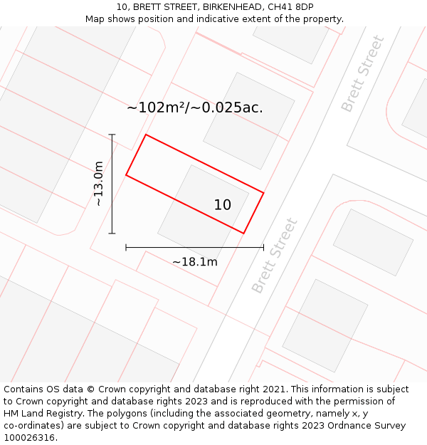 10, BRETT STREET, BIRKENHEAD, CH41 8DP: Plot and title map