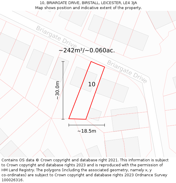 10, BRIARGATE DRIVE, BIRSTALL, LEICESTER, LE4 3JA: Plot and title map