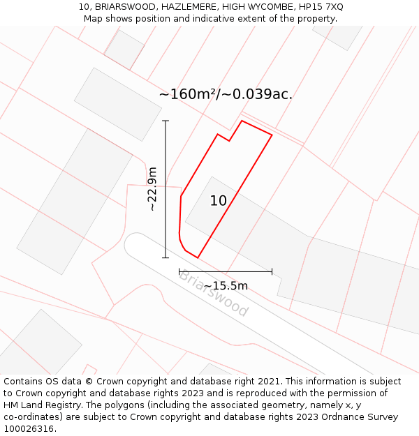 10, BRIARSWOOD, HAZLEMERE, HIGH WYCOMBE, HP15 7XQ: Plot and title map