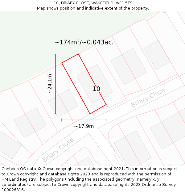 10, BRIARY CLOSE, WAKEFIELD, WF1 5TS: Plot and title map