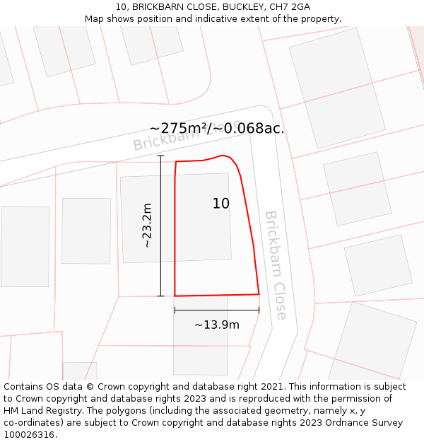 10, BRICKBARN CLOSE, BUCKLEY, CH7 2GA: Plot and title map