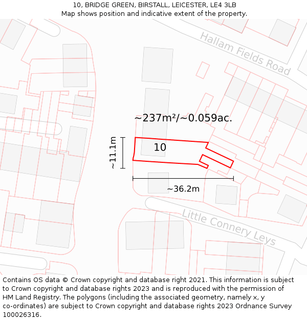 10, BRIDGE GREEN, BIRSTALL, LEICESTER, LE4 3LB: Plot and title map