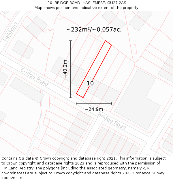 10, BRIDGE ROAD, HASLEMERE, GU27 2AS: Plot and title map