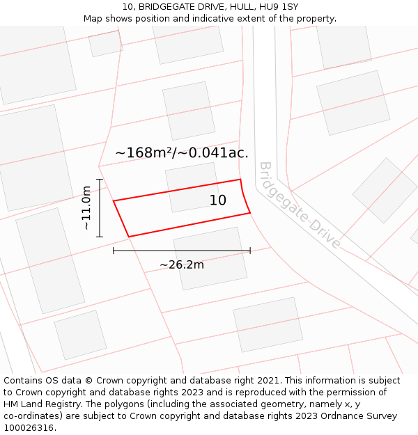 10, BRIDGEGATE DRIVE, HULL, HU9 1SY: Plot and title map