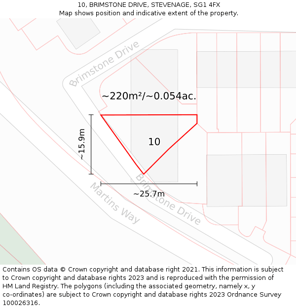 10, BRIMSTONE DRIVE, STEVENAGE, SG1 4FX: Plot and title map