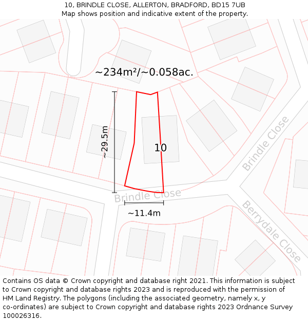 10, BRINDLE CLOSE, ALLERTON, BRADFORD, BD15 7UB: Plot and title map
