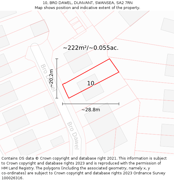 10, BRO DAWEL, DUNVANT, SWANSEA, SA2 7RN: Plot and title map